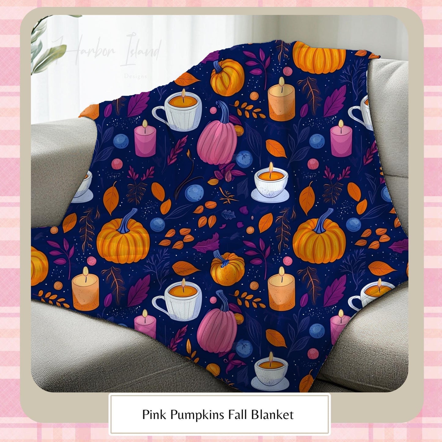 Cozy Pumpkin Fall Blanket, Pumpkin Spice Aesthetic, Pumpkin Blanket, Autumn Purple Blanket, Cute Fall Home Decorations by HarborIslandDecor