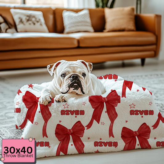 Personalized Blanket - Velveteen Custom Name Throw - Red Coquette Bow Blanket -  by Harbor Island Decor
