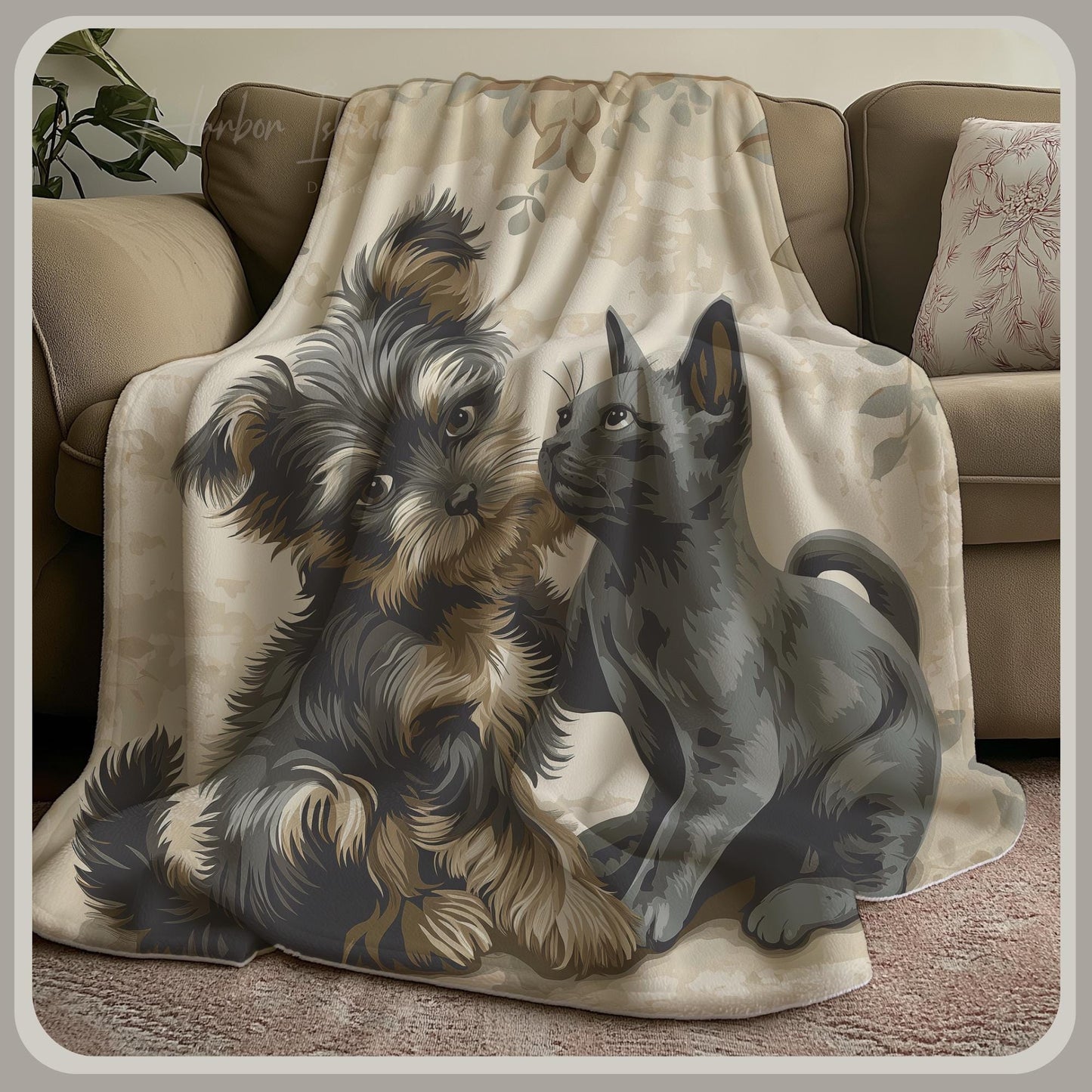 HarborIslandDecor: Adorable Puppy Kitten Blanket, Cozy Pet Lovers Throw Blanket, Cute Animal Companions Blanket, Perfect Gift for Pet Owners