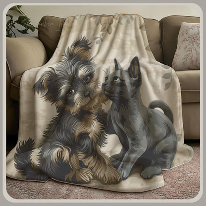 HarborIslandDecor: Adorable Puppy Kitten Blanket, Cozy Pet Lovers Throw Blanket, Cute Animal Companions Blanket, Perfect Gift for Pet Owners