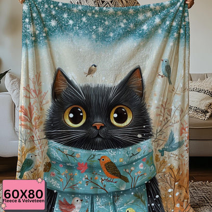 Christmas Cat Blanket for Cat Lovers, Cozy Sherpa Fleece Throw Blanket, Winter Cat, Gift for Reader, Cat Mom by Harbor Island Decor
