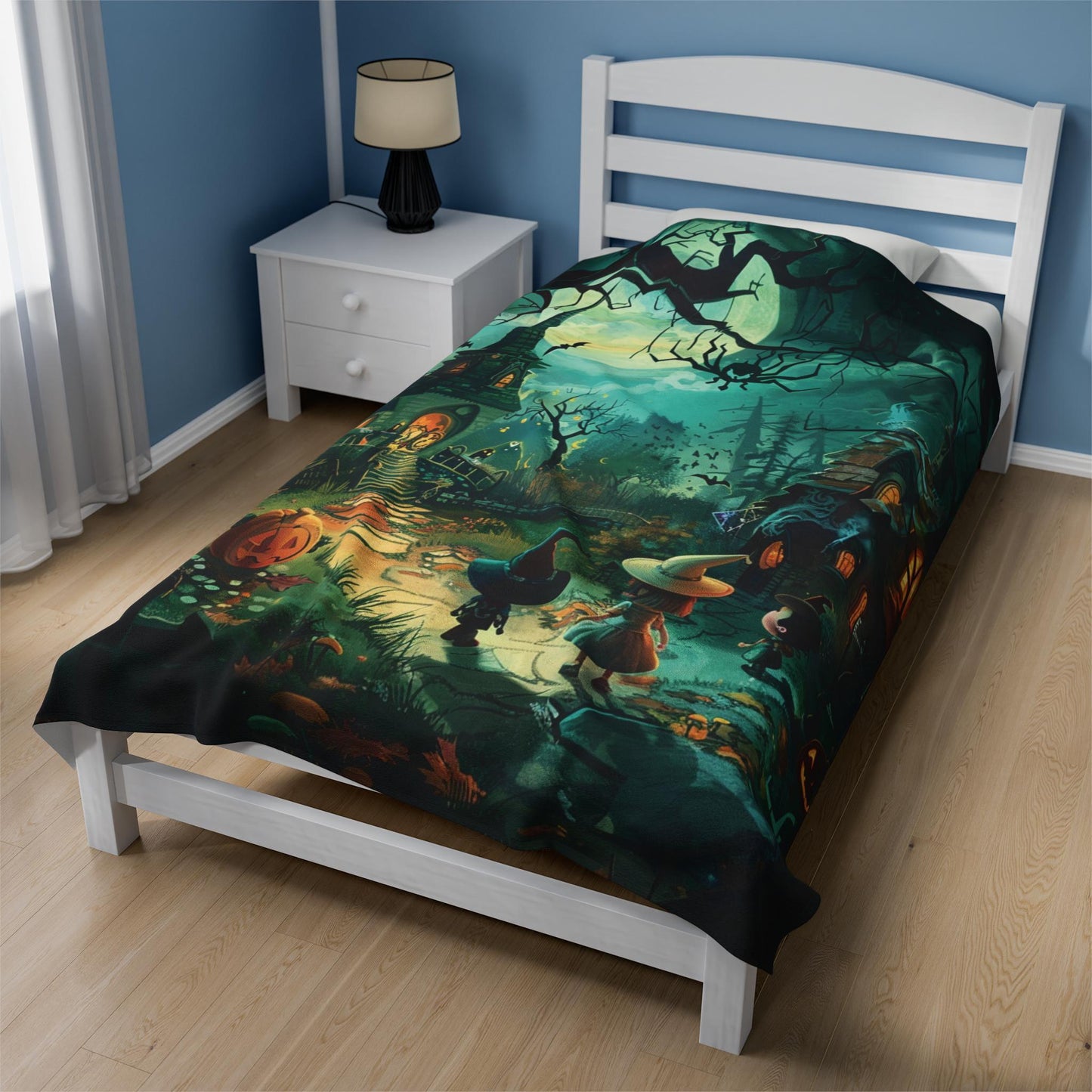 Halloween Blanket, Horror Movie Fall Gifts, Haunted House Gift, Witchy Gothic Spooky Throw Decor, Halloween Pumpkins by Harbor Island Decor