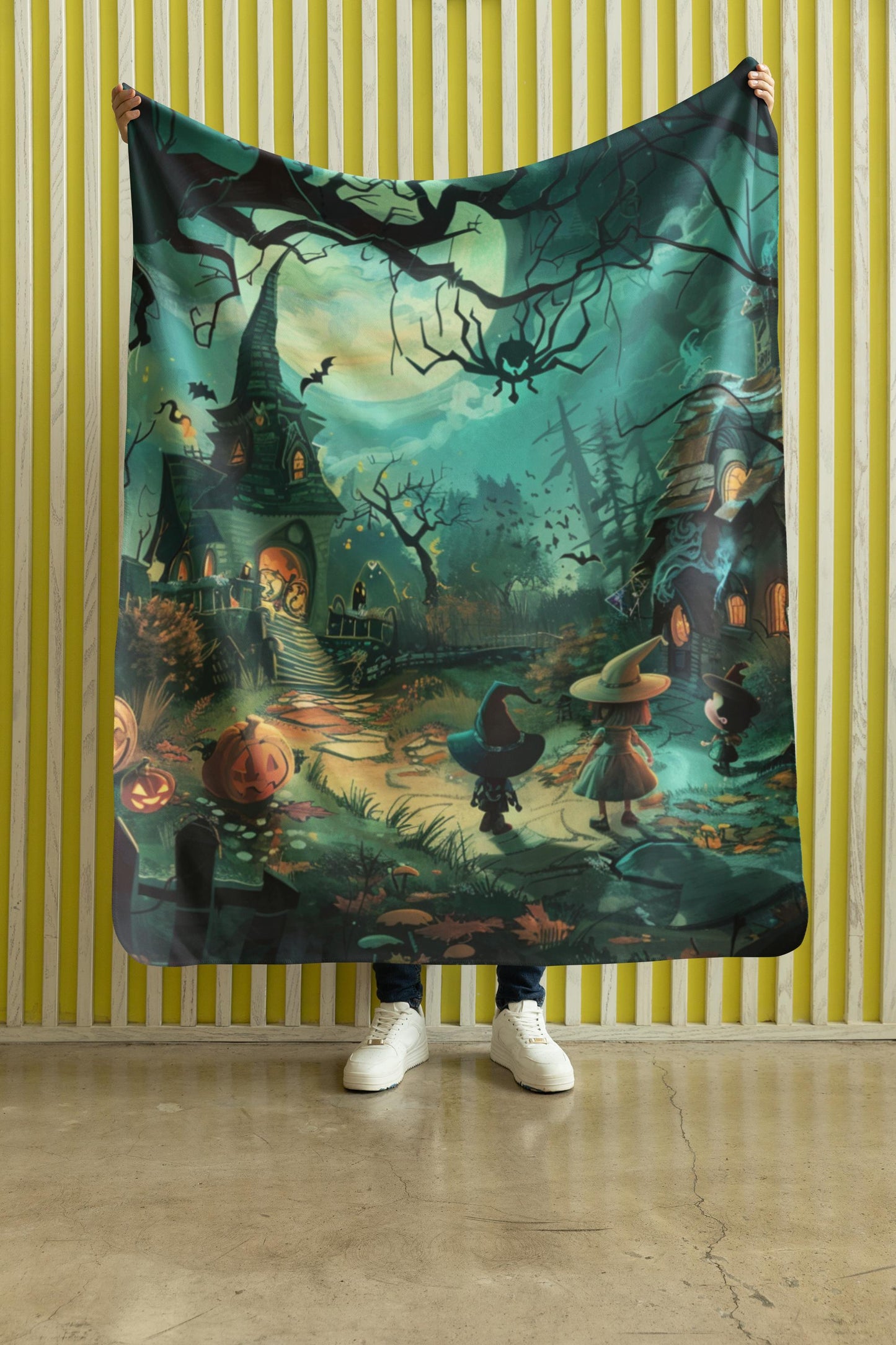 Halloween Blanket, Horror Movie Fall Gifts, Haunted House Gift, Witchy Gothic Spooky Throw Decor, Halloween Pumpkins by Harbor Island Decor