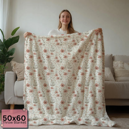 Bunny Floral Sherpa Blanket - Soft Cozy Throw for Kids & Adults - Nursery Decor - Cute Rabbit Blanket Gift by Harbor Island Decor