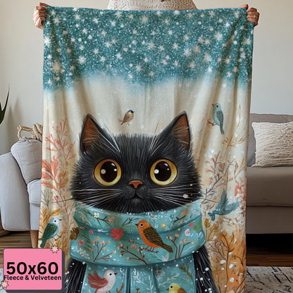 Christmas Cat Blanket for Cat Lovers, Cozy Sherpa Fleece Throw Blanket, Winter Cat, Gift for Reader, Cat Mom by Harbor Island Decor