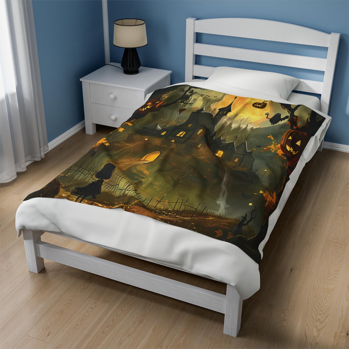 Halloween Blanket, Fall Blanket Cozy Pumpkin, Spooky Season Blanket, Autumn Blanket, Spooky Forest Witches House Gift by Harbor Island Decor