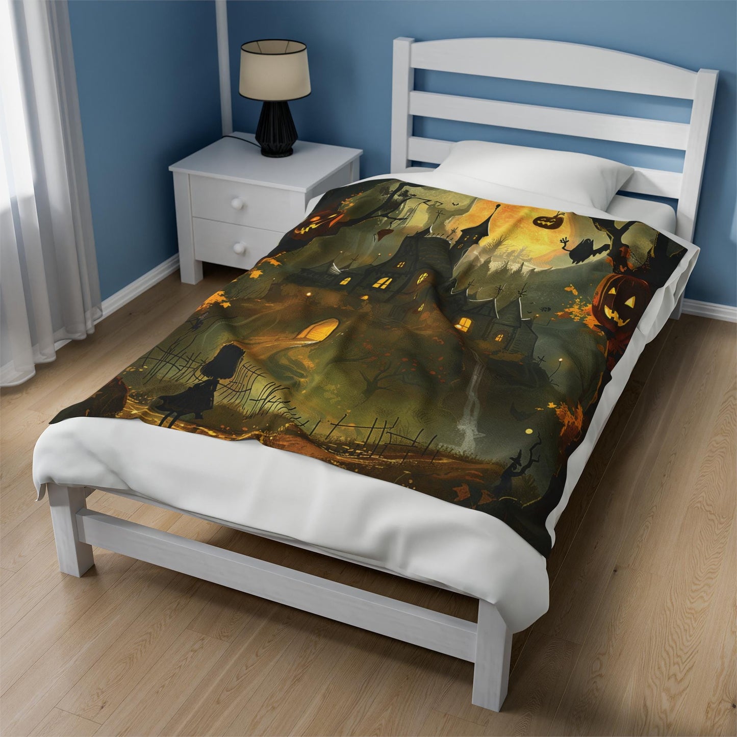 Halloween Blanket, Fall Blanket Cozy Pumpkin, Spooky Season Blanket, Autumn Blanket, Spooky Forest Witches House Gift by Harbor Island Decor