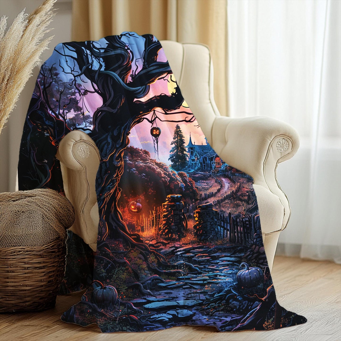 Spooky Cozy Blanket, Dark Academia Blanket, Pumpkin Blanket, Witchy Aesthetics, Cute Fall Blanket, Fall Home Decor by Harbor Island Decor