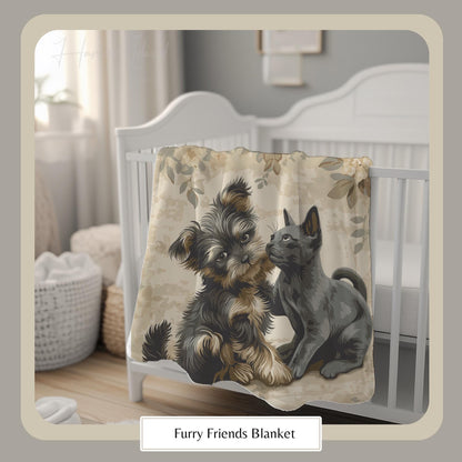 HarborIslandDecor: Adorable Puppy Kitten Blanket, Cozy Pet Lovers Throw Blanket, Cute Animal Companions Blanket, Perfect Gift for Pet Owners