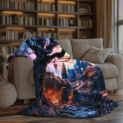 Spooky Cozy Blanket, Dark Academia Blanket, Pumpkin Blanket, Witchy Aesthetics, Cute Fall Blanket, Fall Home Decor by Harbor Island Decor