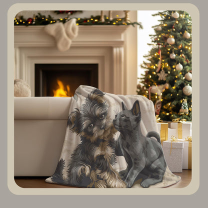 HarborIslandDecor: Adorable Puppy Kitten Blanket, Cozy Pet Lovers Throw Blanket, Cute Animal Companions Blanket, Perfect Gift for Pet Owners