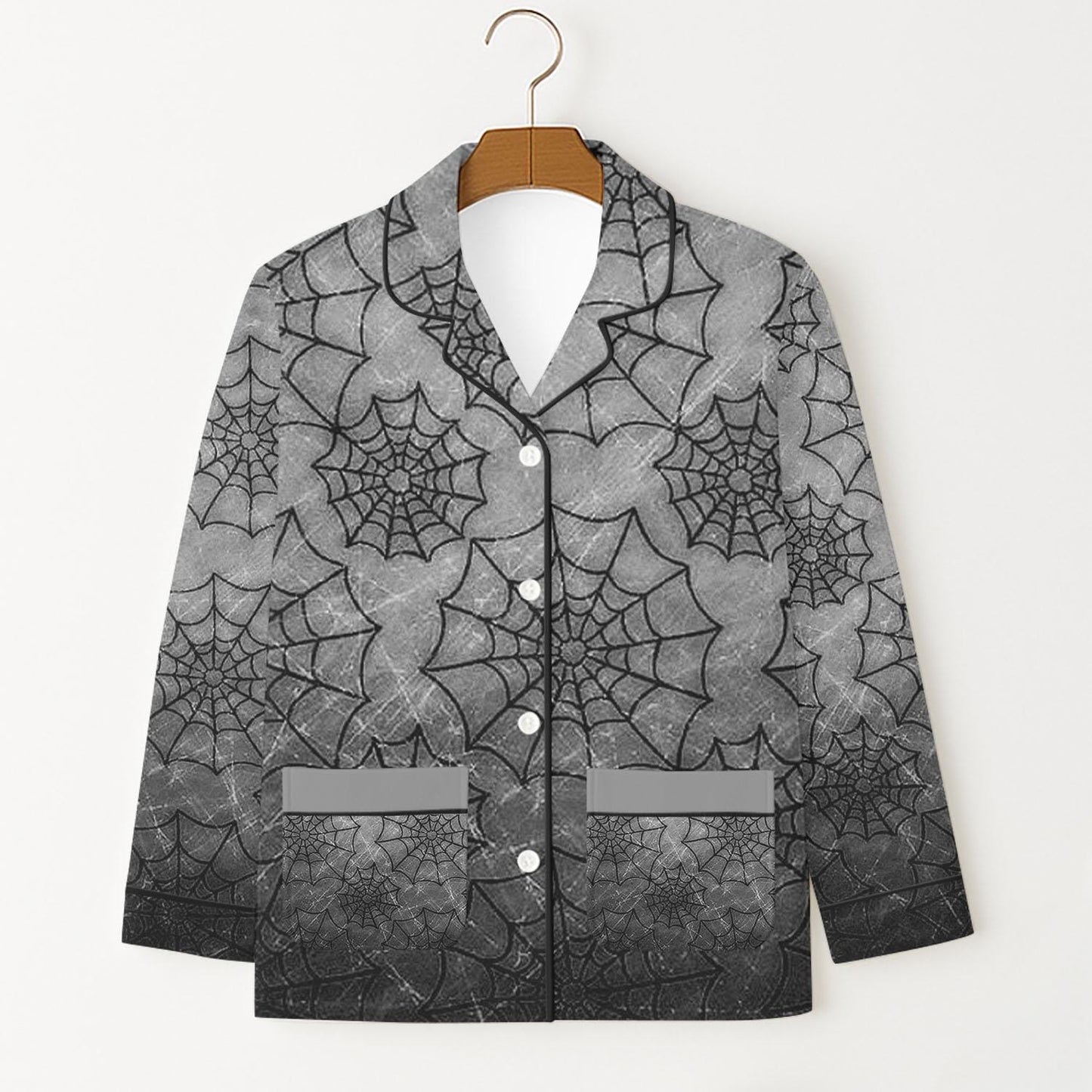 Spider Web Pajamas Set, Gray Halloween Sleepwear, Fall Season Homewear, Spooky Web Matching Set, Halloween Gift, Halloween Spider Pyjamas