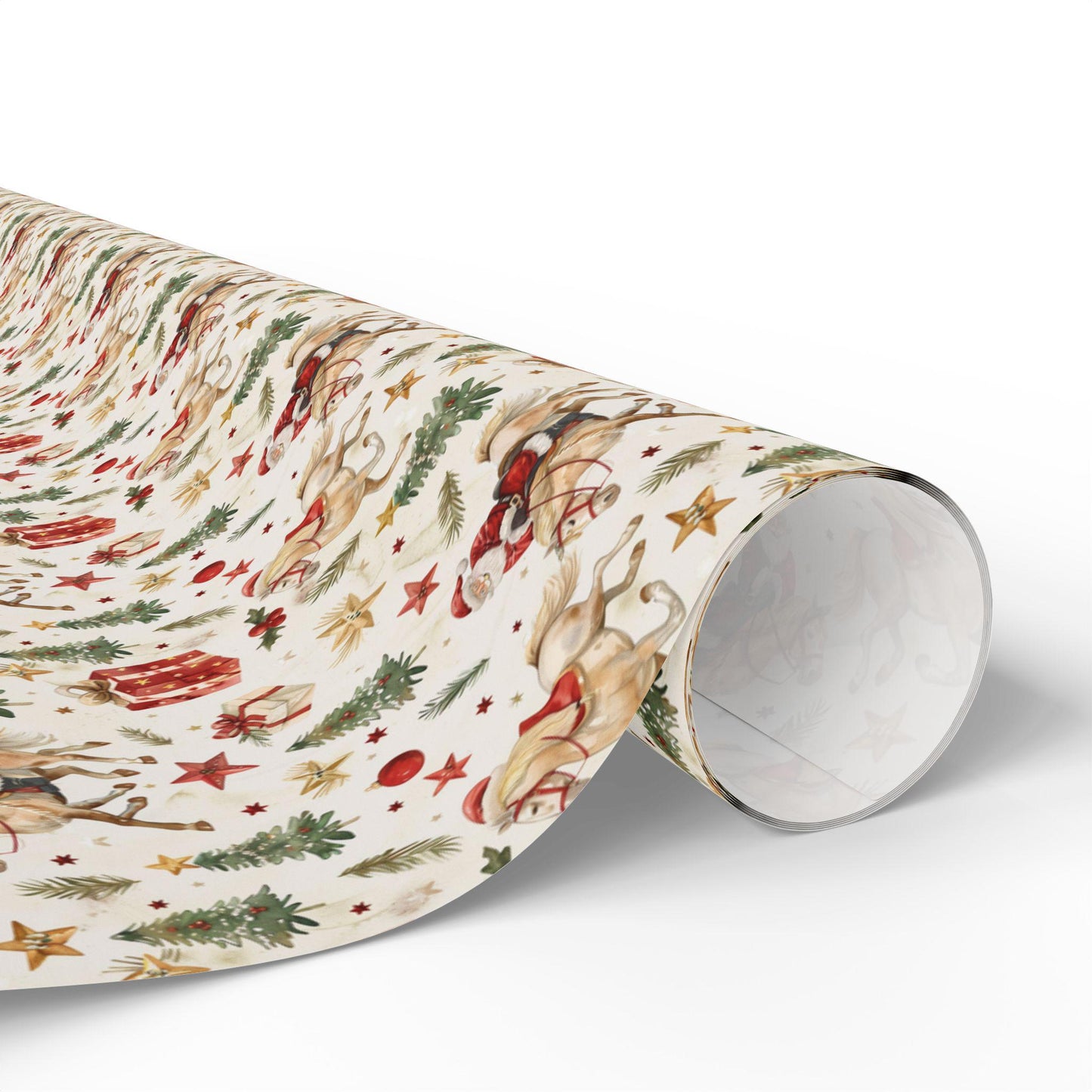 Santa Horse Wrapping Paper, Equestrian Christmas Gift Wrap, Cowgirl Holiday Paper, Winter Riding Present Wrap, Horse Lover Xmas