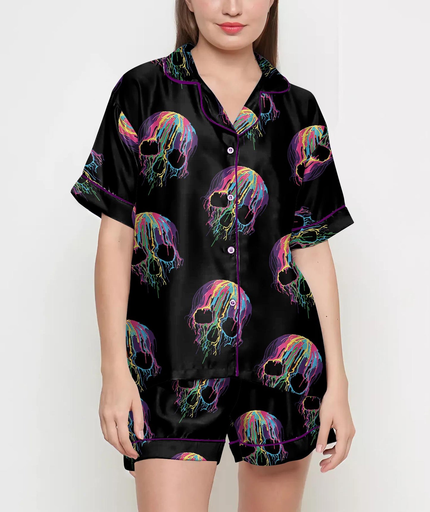 Halloween Gifts, Halloween Shirt, Skeleton Pajama Satin Set, Skull Halloween, Spooky Season, Fall Gift, Gift For Halloween, Gothic Halloween