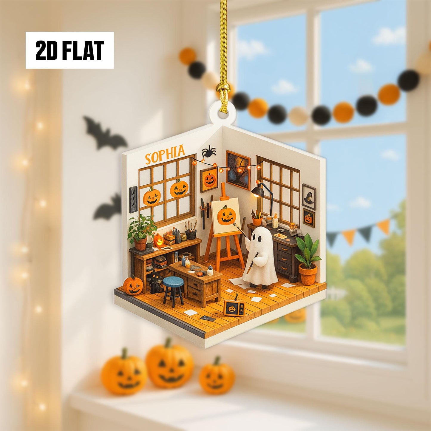 Personalized Dreamy Art Studio 2D Flat Ornament, Custom Name Ornament, Art Lover Gift, Halloween Window Hangings, Art Teacher Gift