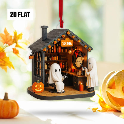 Personalized Hair Salon 2D Flat Ornament, Custom Name Ornament, Hairdresser Hairstylist Gift, Halloween Window Hangings, Hair Salon Decor