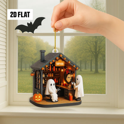 Personalized Hair Salon 2D Flat Ornament, Custom Name Ornament, Hairdresser Hairstylist Gift, Halloween Window Hangings, Hair Salon Decor