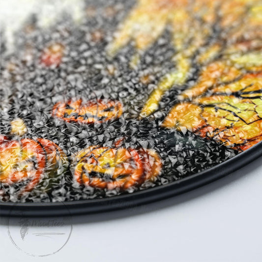 Halloween Haunted House Glass Suncatcher, Round Stained Glass Window Hanging, Pumpkin Bat Spooky Decor, Fall Gothic Home Accent