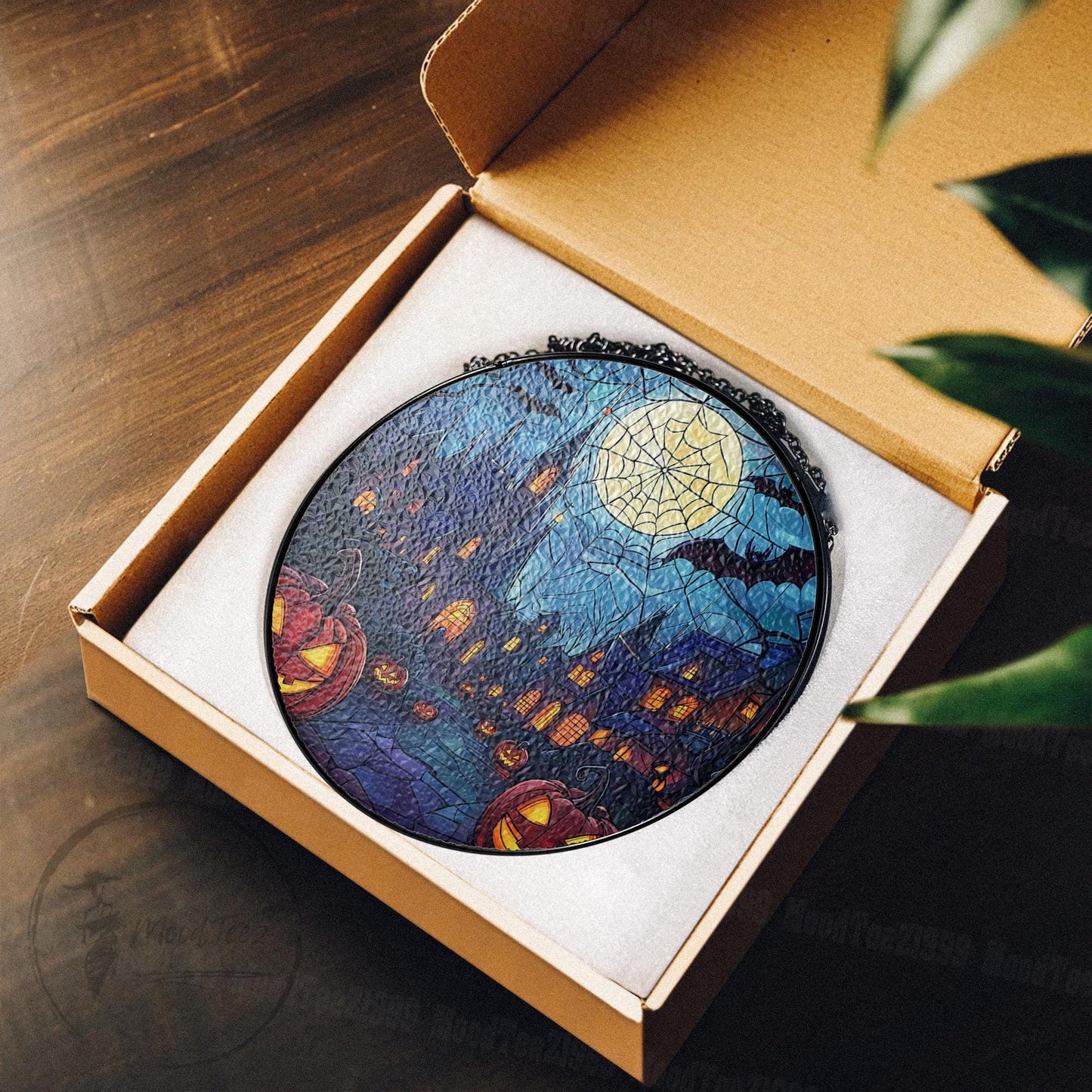 Haunted House Stained Glass Suncatcher, Halloween Window Art, Halloween Spooky Art, Spooky Pumpkin Decor, Window Hanging