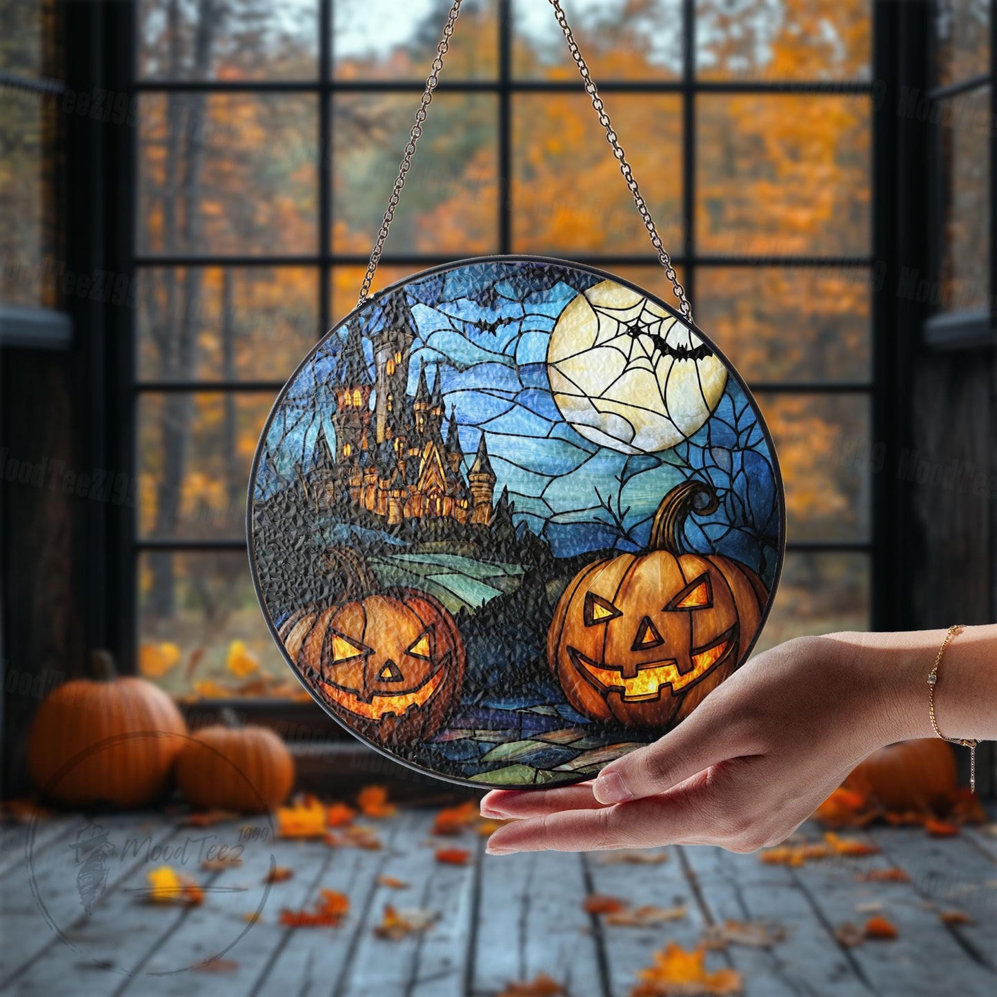 Halloween Stained Glass Suncatcher, Spooky Home Decor, Halloween Suncatcher, Halloween Ornament Suncatcher,Halloween Gift,Stained Suncatcher