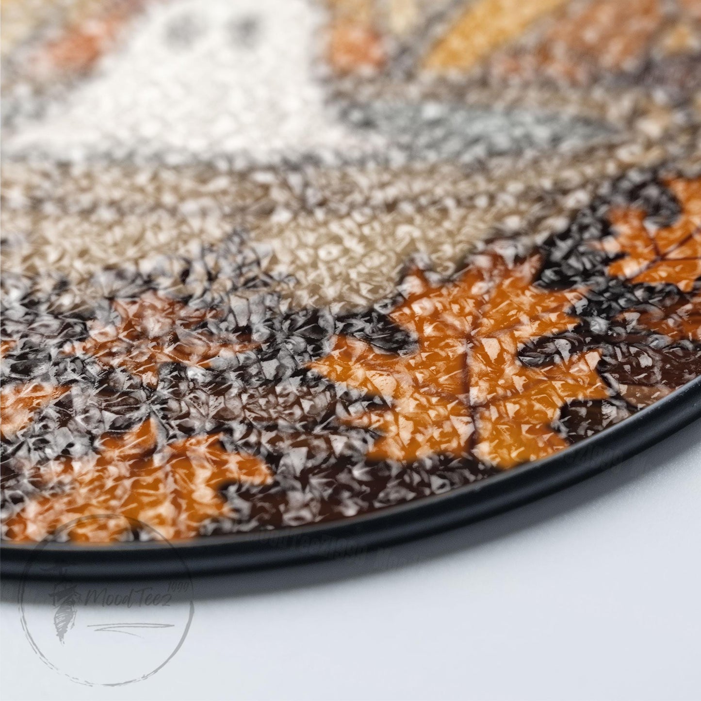 Cute Ghost in Fountain Stained Glass Suncatcher, Round Halloween Window Hanging, Autumn Leaves Fall Decor, Spooky Yet Cozy Gift Idea