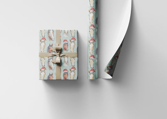 Equestrian Christmas Gift Wrap, Horse Lover Wrapping Paper, Cowgirl Winter Holiday Wrap, Riding Scene Present Paper