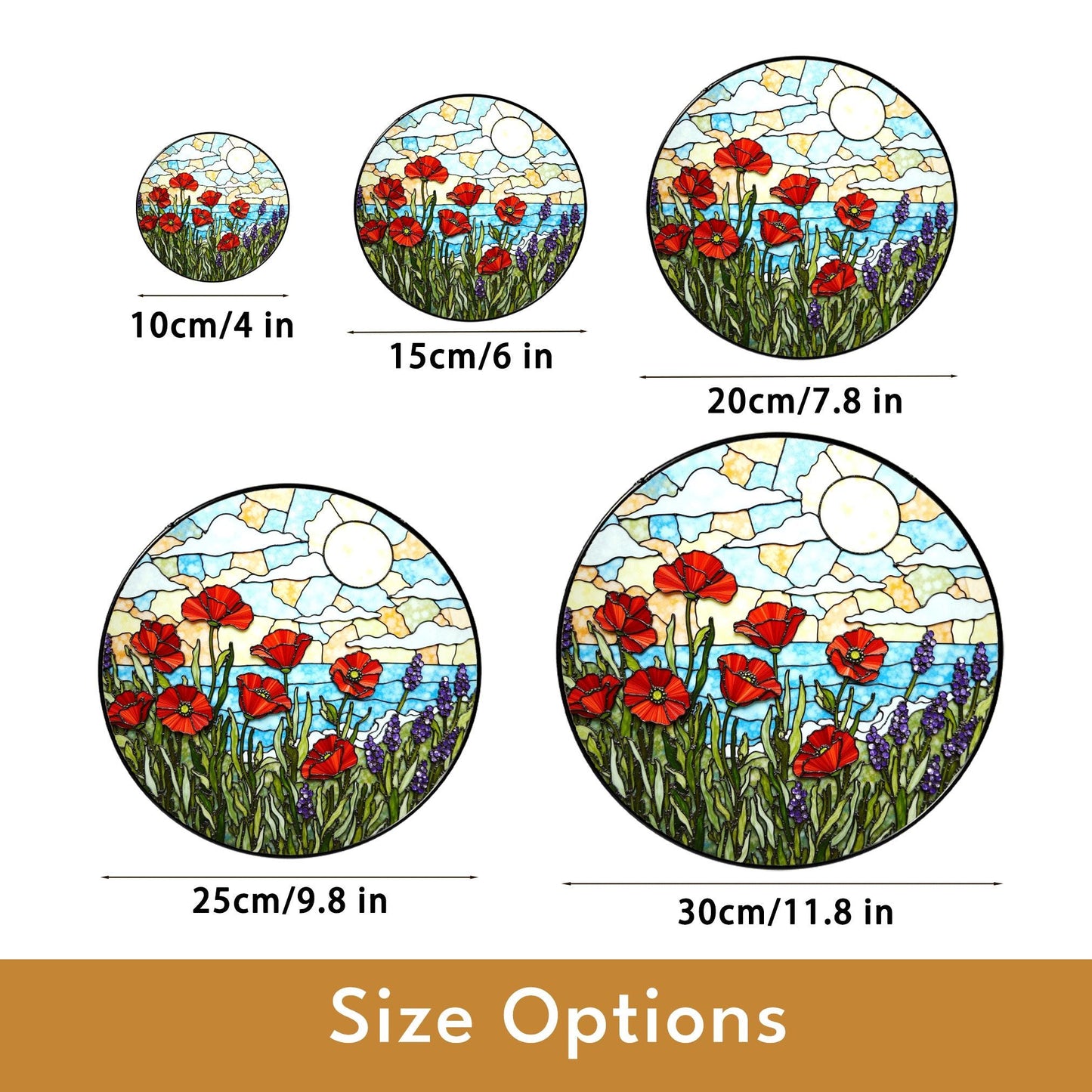 Red poppies lavender field stained glass suncatcher floral decor gift for mom birthday