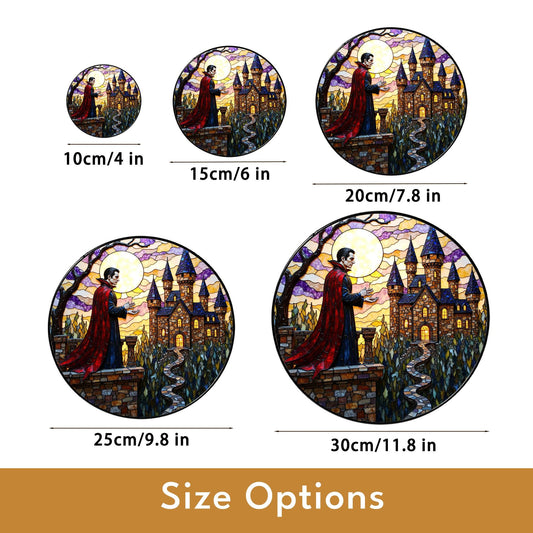 Vampire Castle Stained Glass Suncatcher Gothic Window Decor Halloween Gift for Horror Lovers