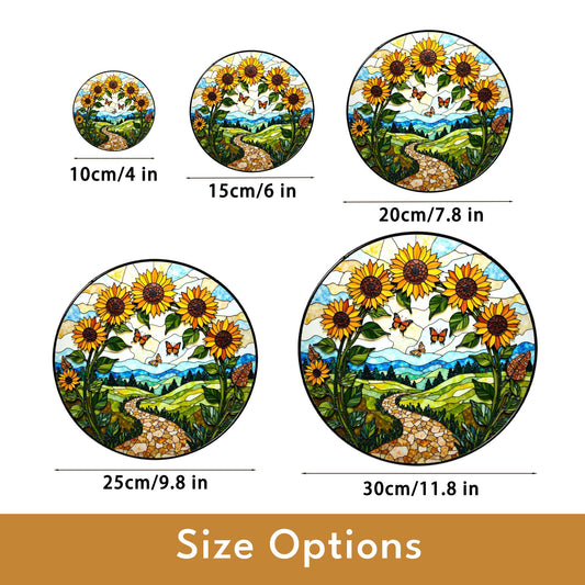 Sunflowers butterflies path stained glass suncatcher nature window decor mothers day gift