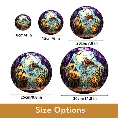 Skeleton Playing Violin Spooky Stained Glass Suncatcher Halloween Gothic Gift