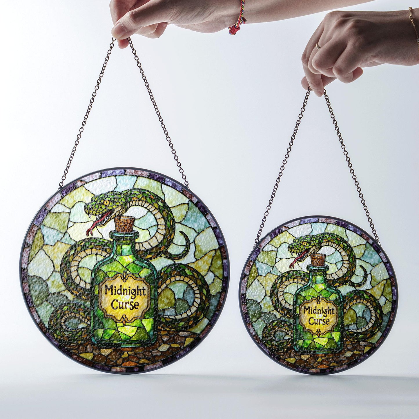 Green snake potion bottle suncatcher stained glass gothic decor Halloween gift