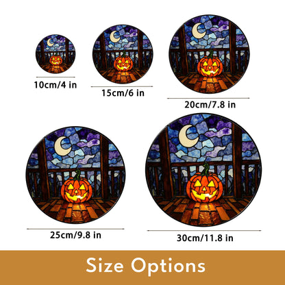 Glowing Pumpkin Moonlit Porch Halloween Stained Glass Suncatcher Gift for Mom Friends or Pumpkin Lovers