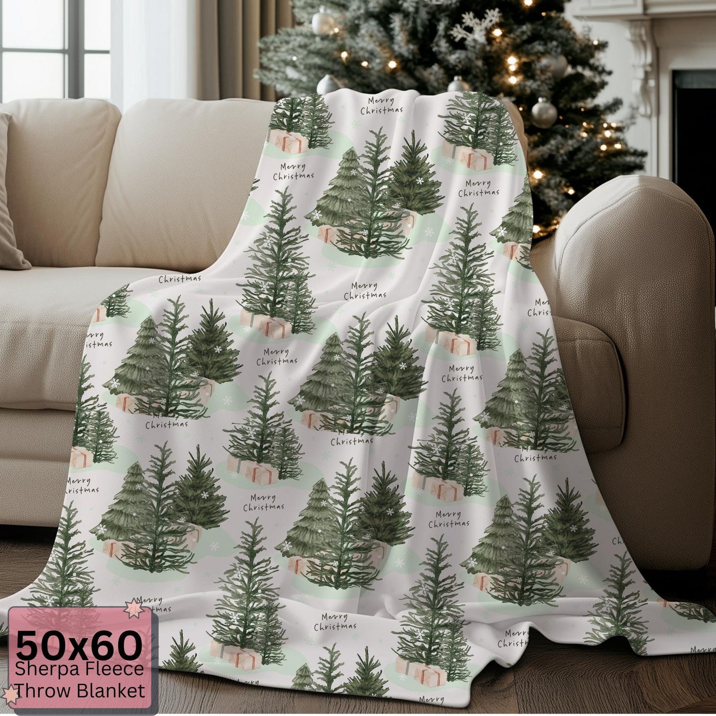 Sherpa Fleece Throw Blanket Cozy Christmas Decor Warm Winter Gift by HarborIslandDecor