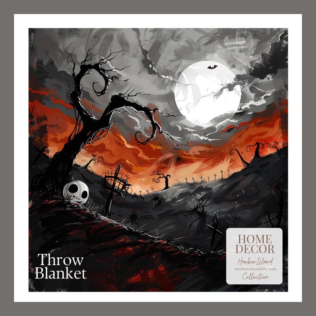 Dark Academia Decorative Blanket, Witchy Aesthetics, Spooky Cozy Blanket, Gothic Blanket, Halloween Home Decoration by HarborIslandDecor