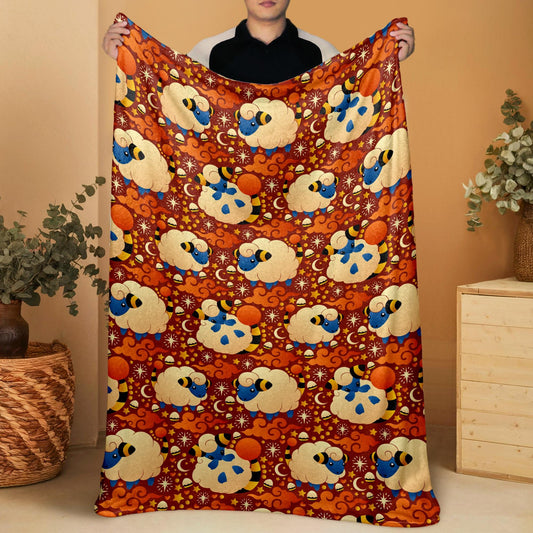 Mareep Fleece Blanket, Cute Electric Sheep Throw, Cozy Cotton Blanket, Funny Baby Blanket, Home Decor Mareep Blanket Gifts