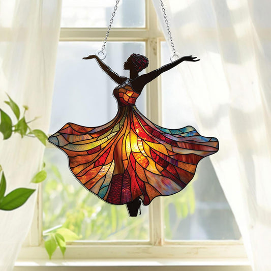 African Dancer Acrylic Window Hanging, Black Woman Home Decor, Colorful Dress Ornament, Black Art Decor, Inspirational Gift, Home Decor