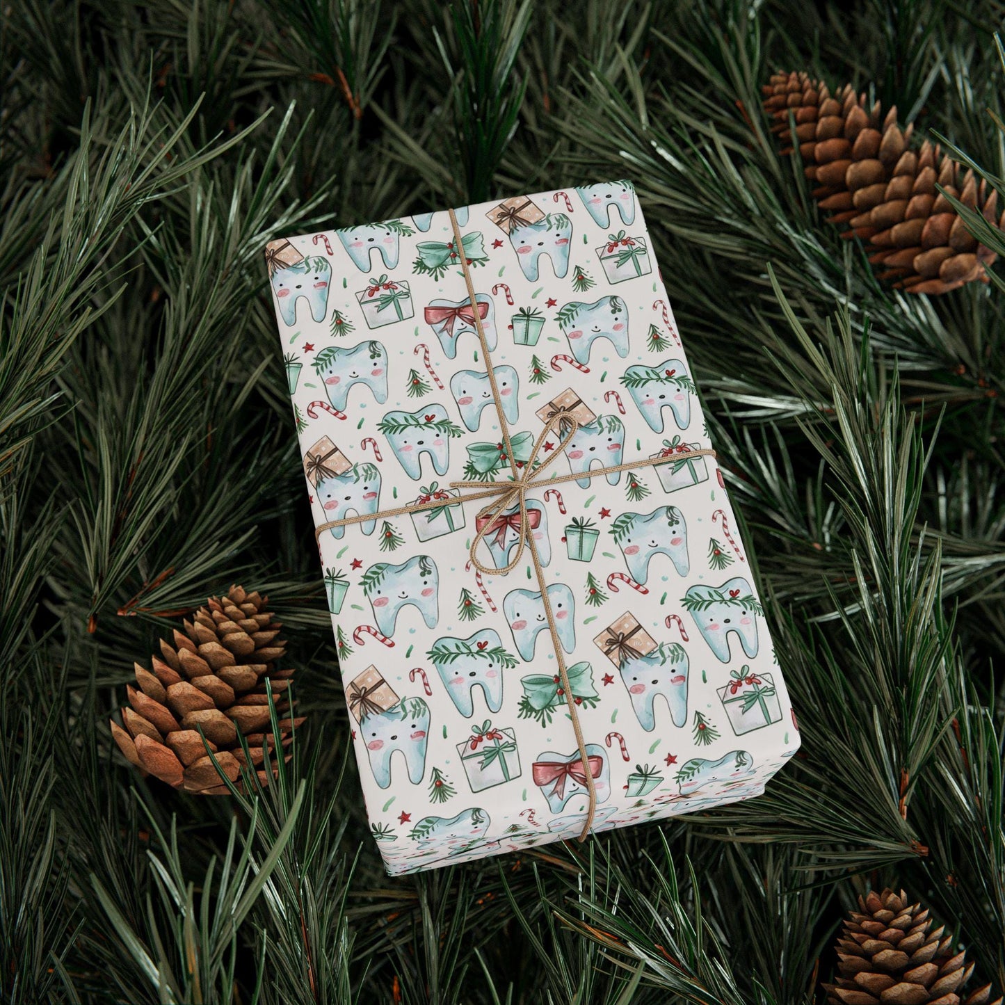 Dentist Wrapping Paper, Tooth Pattern Gift Wrap, Orthodontist Print Design Christmas Fun Gift Wrap for Dental Office Dentist and Hygienists
