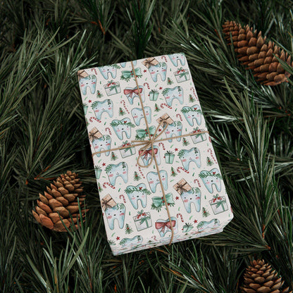 Dentist Wrapping Paper, Tooth Pattern Gift Wrap, Orthodontist Print Design Christmas Fun Gift Wrap for Dental Office Dentist and Hygienists