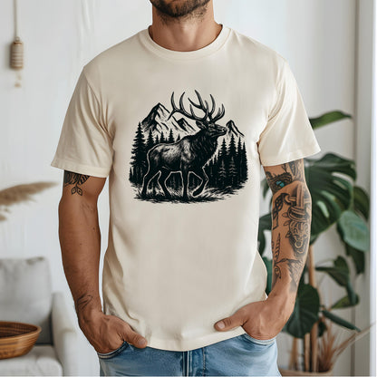 Elk Hunting Shirt: Mountain Wilderness Graphic Tee - Bella Canvas 3001