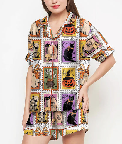 Halloween Gifts, Halloween Shirt, Pajamas Satin Set, Ghost Shirt, Cute Ghost Shirt Design, Gift For Women, Halloween Coquette, Spooky Season