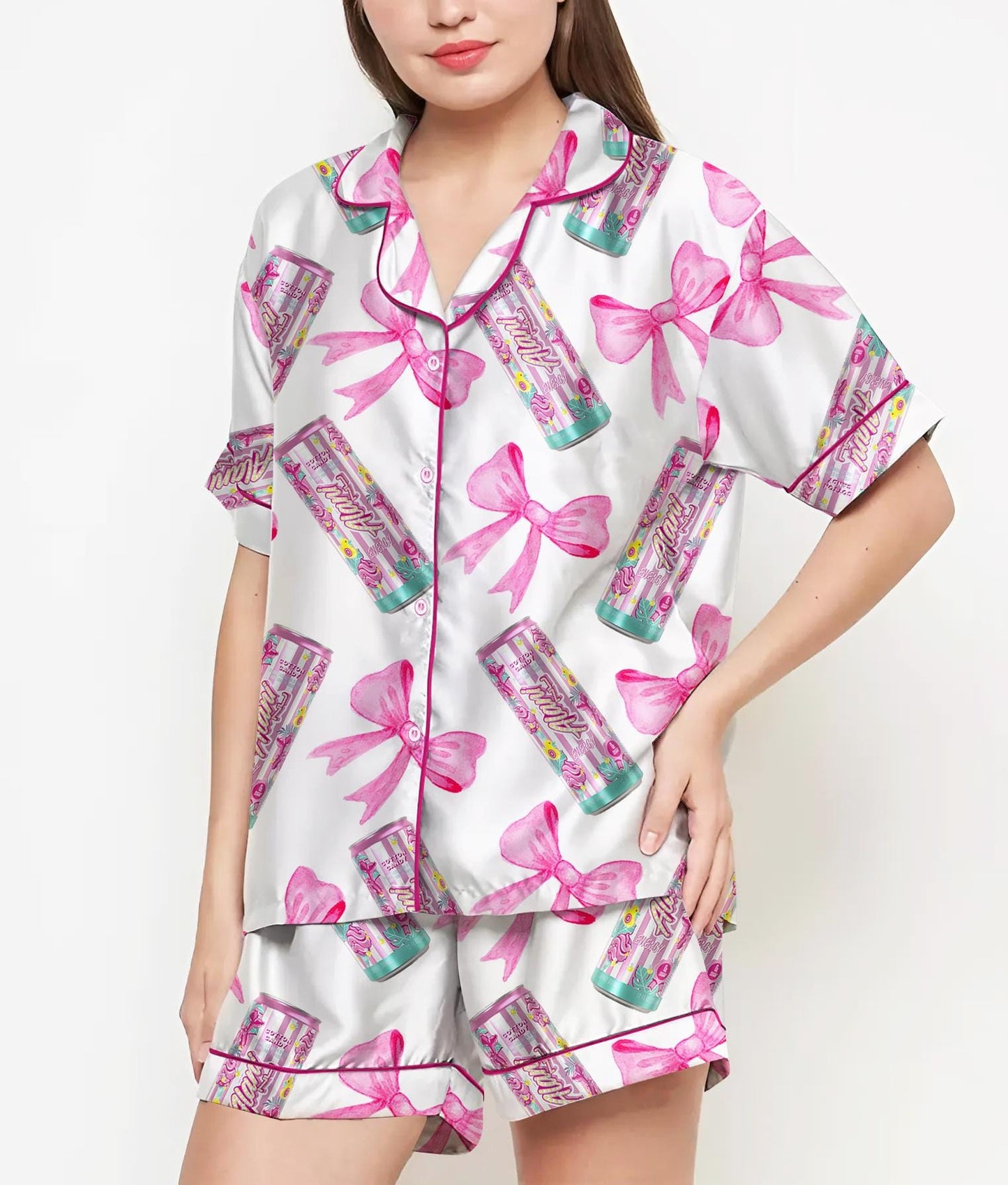 Coquette Alani Pajamas Satin Set, Energy Drink Shirt, Mother's Day Gift, Birthday Gift, Gift For Women, Bridesmaid Gifts, Gift For Friends