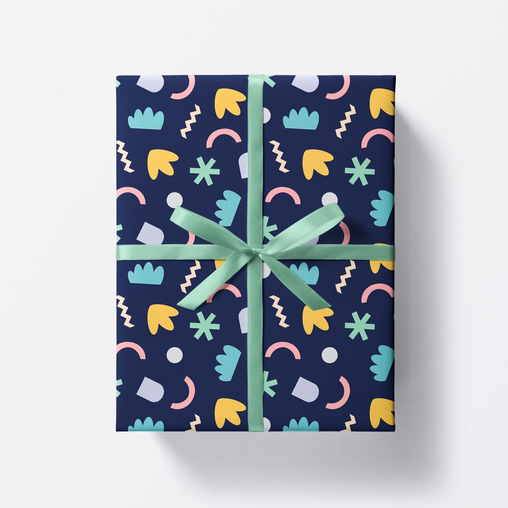 Abstract Wrapping Paper 700x500mm - Navy Blue Gift Wrap - Birthday Wrapping Paper - Children's Wrapping Paper - Geometric Gift Wrap