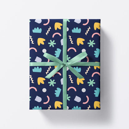 Abstract Wrapping Paper 700x500mm - Navy Blue Gift Wrap - Birthday Wrapping Paper - Children's Wrapping Paper - Geometric Gift Wrap