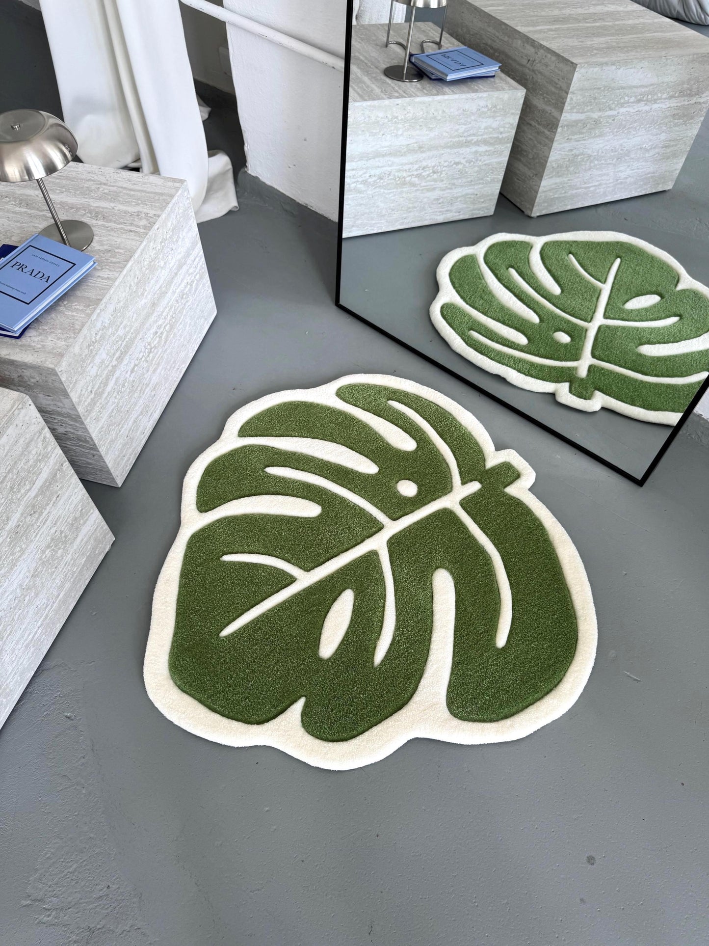 Handcrafted Monstera Leaf Rug: Green Plant Lover Gift (22”)