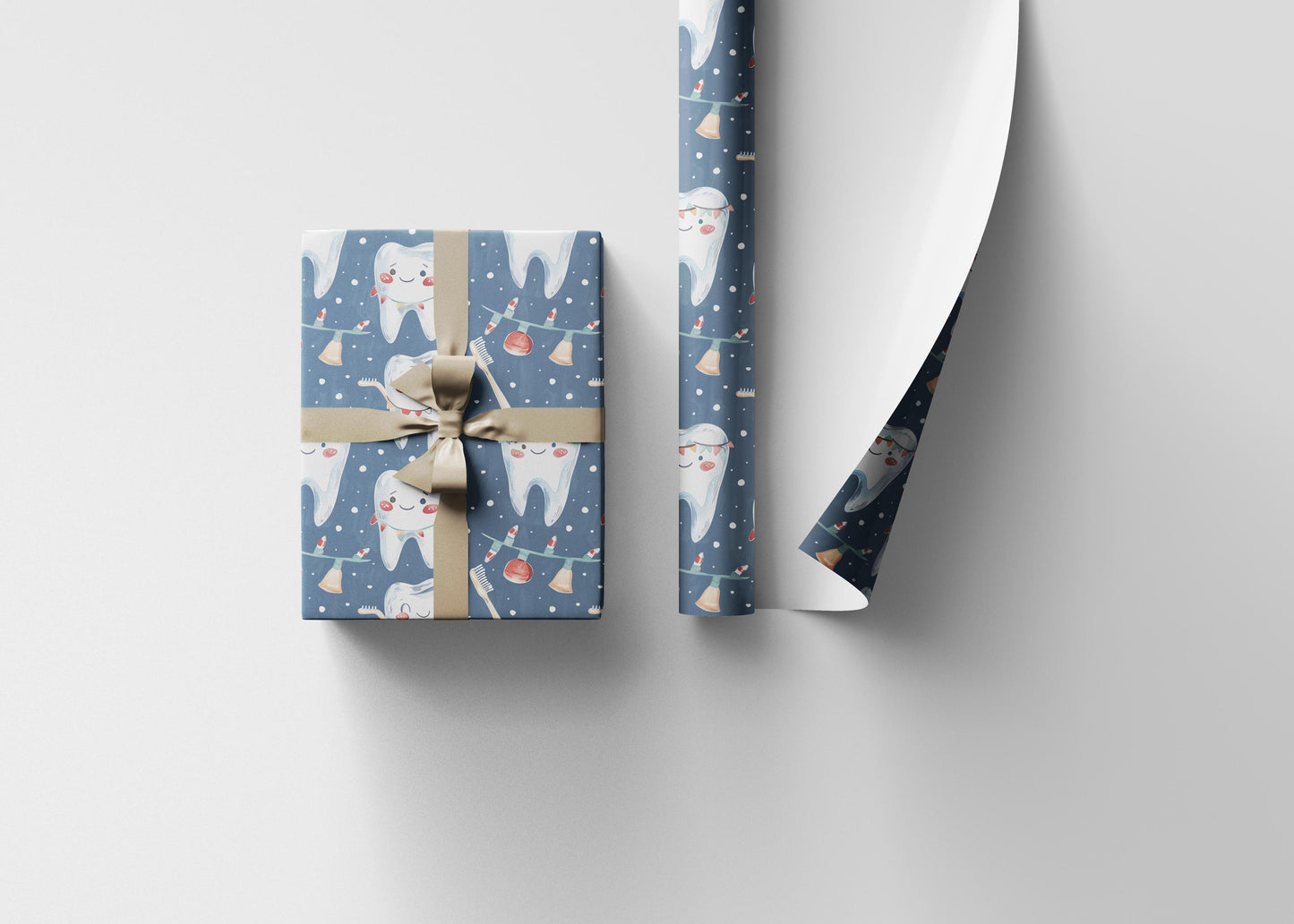 Orthodontist Wrapping Paper, Dentist Gift Wrap, Modern Tooth Design Holiday Fun Gift Wrap for Dental Office Dentist and Hygienists