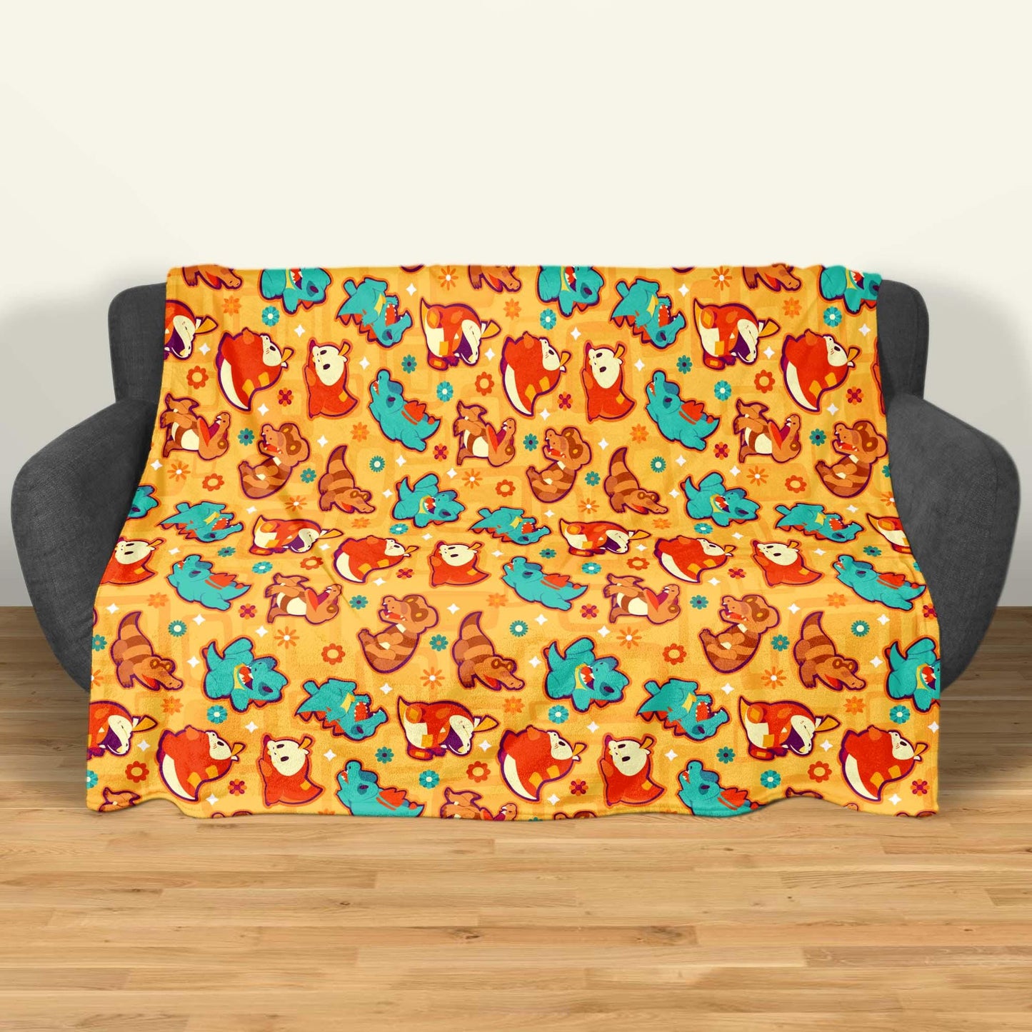 Totodile Fuecoco Fleece Blanket, Topical Throw Blanket, Cotton Baby Blanket, Home Decor Cozy Blanket, Totodile Blanket Gifts