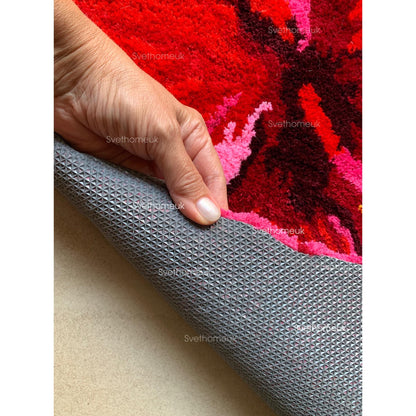 Red Hibiscus Flower Flocking Rug Floral bath mat Bath Mat Non-slip Absorbent Microfiber