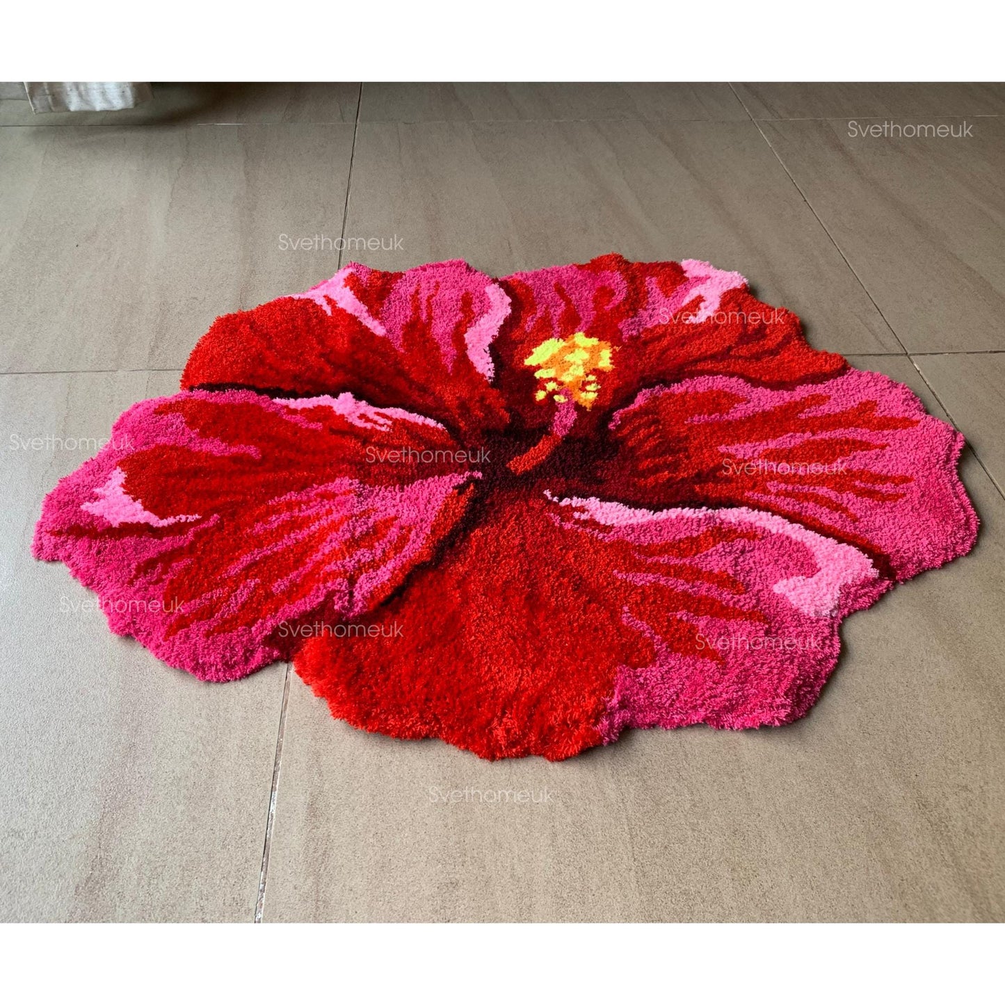 Red Hibiscus Flower Flocking Rug Floral bath mat Bath Mat Non-slip Absorbent Microfiber