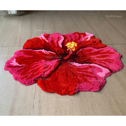 Red Hibiscus Flower Flocking Rug Floral bath mat Bath Mat Non-slip Absorbent Microfiber