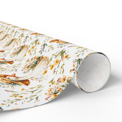 Goose and Wildflower Wrapping Paper for Spring Birthday Gifts | Rustic Farm Animal Gift Wrap for Kids, Gardeners, Plant Moms & Nature Lovers